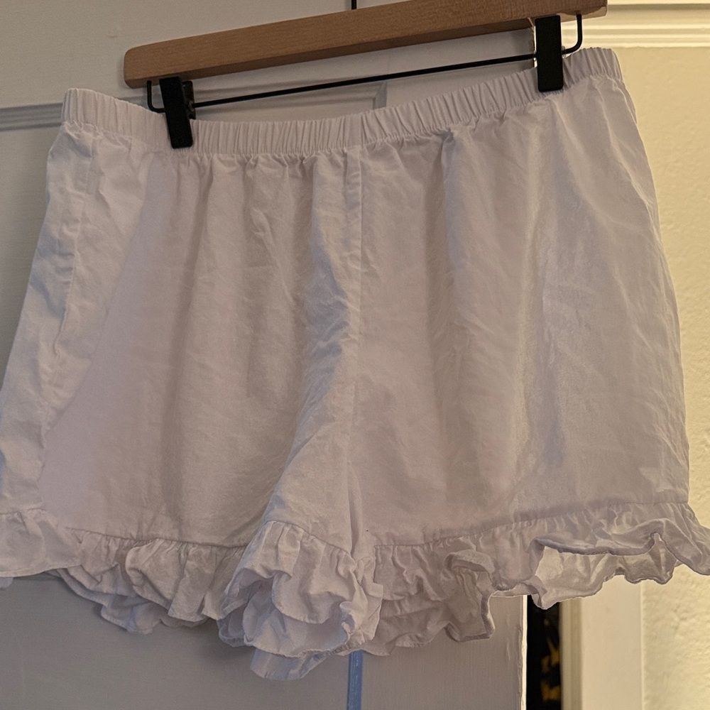 Women's White Ruffle Sleep Shorts